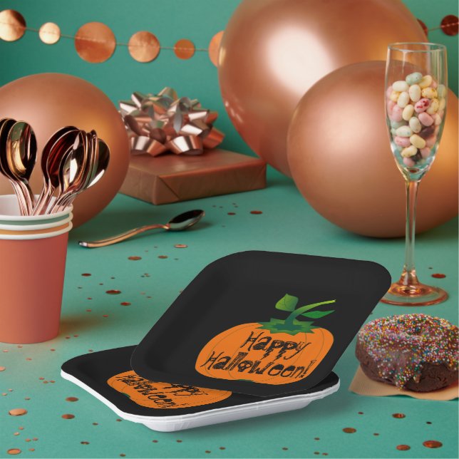 Happy Halloween Pumpkin Paper Plate (Multi)
