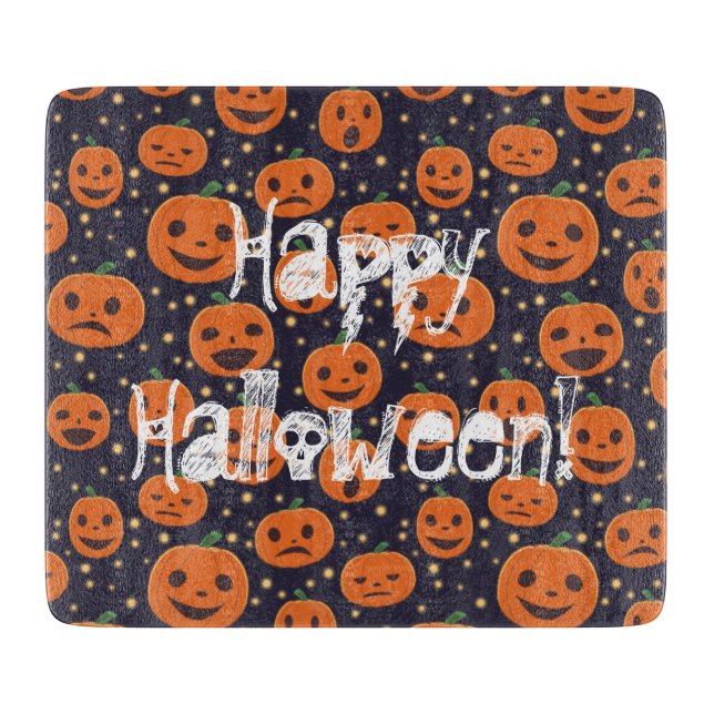 Happy Halloween Pumpkin Pattern Jack-o-Lantern Cutting Board (Front)