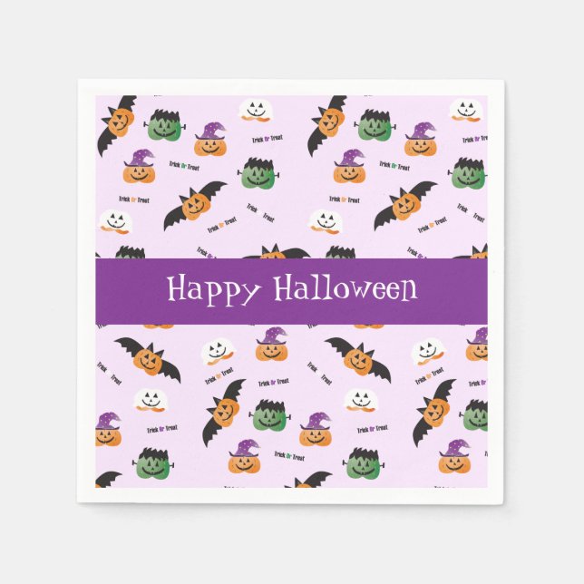 Happy Halloween Pumpkin Pattern Purple Napkin (Front)