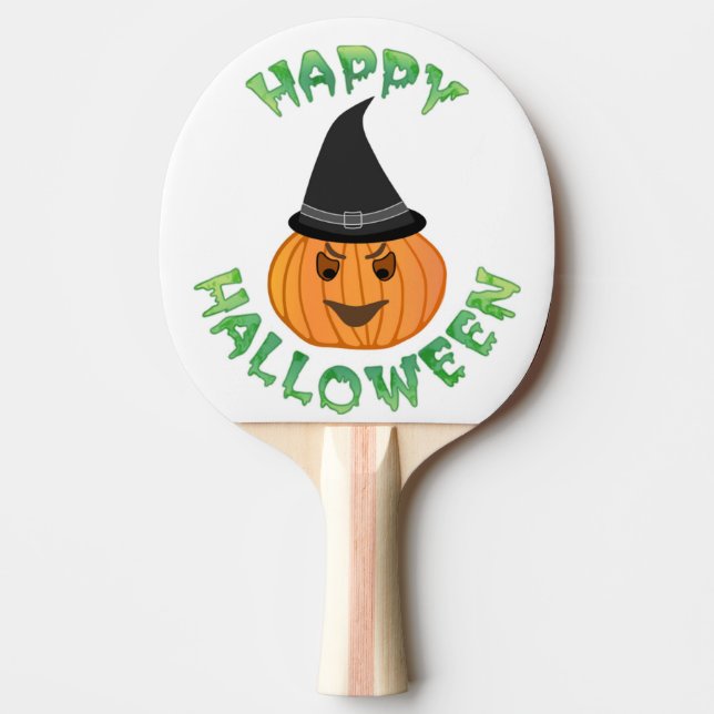 "HAPPY HALLOWEEN" PUMPKIN PING PONG PADDLE (Front)