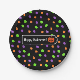 Happy Halloween Pumpkin Polka Dot Paper Plate