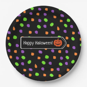Happy Halloween Pumpkin Polka Dot Paper Plate
