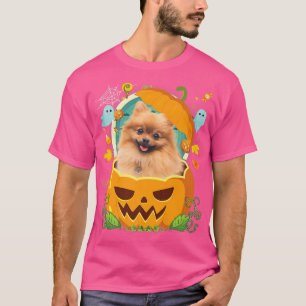 Happy Halloween Pumpkin Pomeranian Dog Witch Cute  T-Shirt