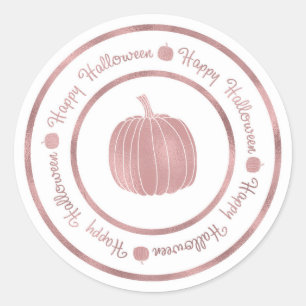 Happy Halloween & Pumpkin Rose Gold Glam Trendy Classic Round Sticker
