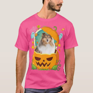 Happy Halloween Pumpkin Sheltie Dog Witch Cute Hat T-Shirt