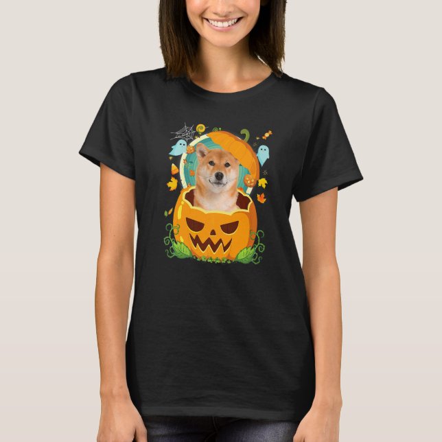 Happy Halloween Pumpkin Shiba Inu Dog Witch Cute H T-Shirt (Front)
