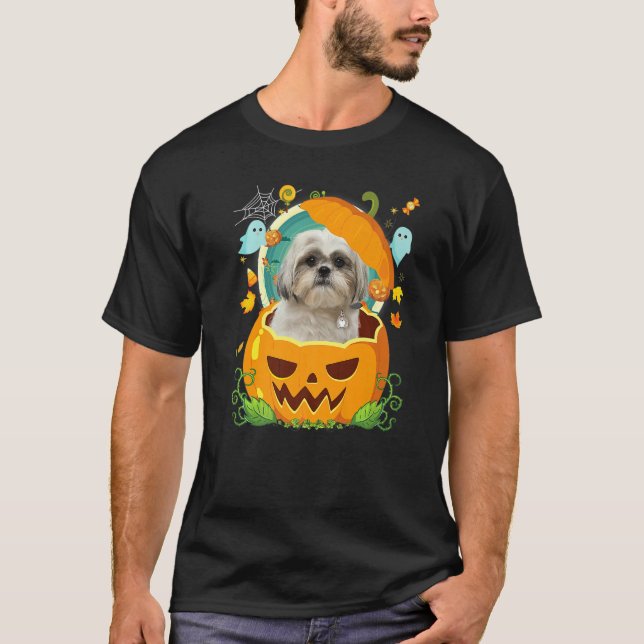 Happy Halloween Pumpkin Shih Tzu Dog Witch Cute Ha T-Shirt (Front)