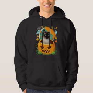 Happy Halloween Pumpkin Siamese Cat Witch Cute Hat Hoodie