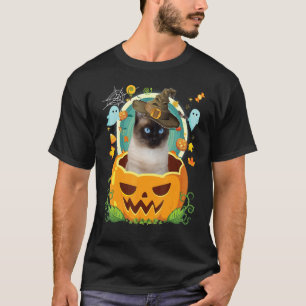 Happy Halloween Pumpkin Siamese Cat Witch Cute Hat T-Shirt