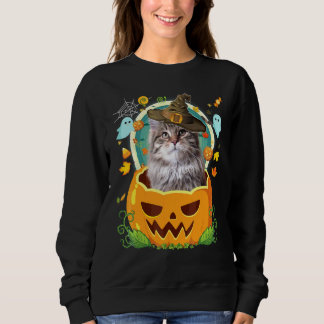 Happy Halloween Pumpkin Siberian Cat Witch Cute Ha Sweatshirt