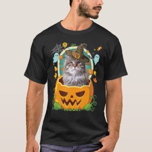 Happy Halloween Pumpkin Siberian Cat Witch Cute Ha T-Shirt