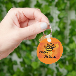 Happy Halloween Pumpkin Silhouette Illustration Key Ring