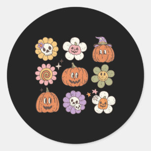 Happy Halloween Pumpkin Skull Flower Classic Round Sticker