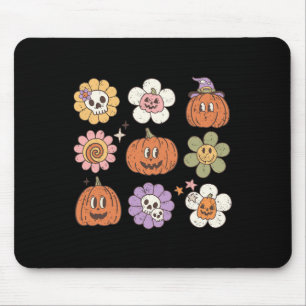 Happy Halloween Pumpkin Skull Flower Mouse Mat