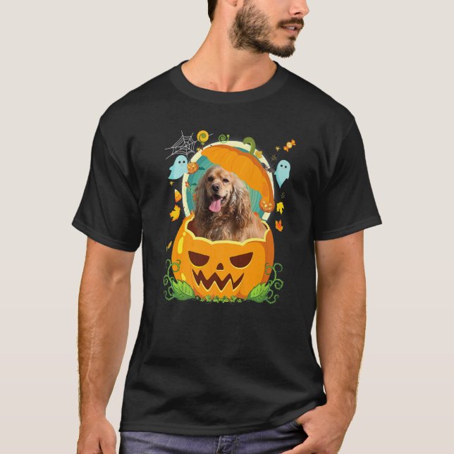 Happy Halloween Pumpkin Spaniel Cocker Dog Witch C T-Shirt (Front)