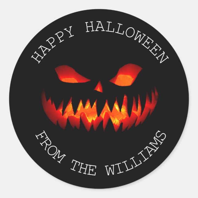 Happy Halloween Pumpkin Spooky Scary Horror Orange Classic Round Sticker (Front)