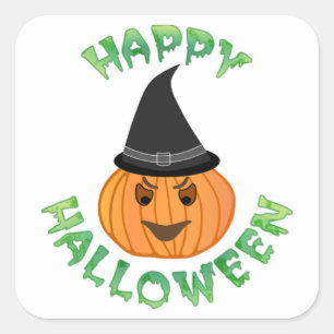 "HAPPY HALLOWEEN" PUMPKIN SQUARE STICKER