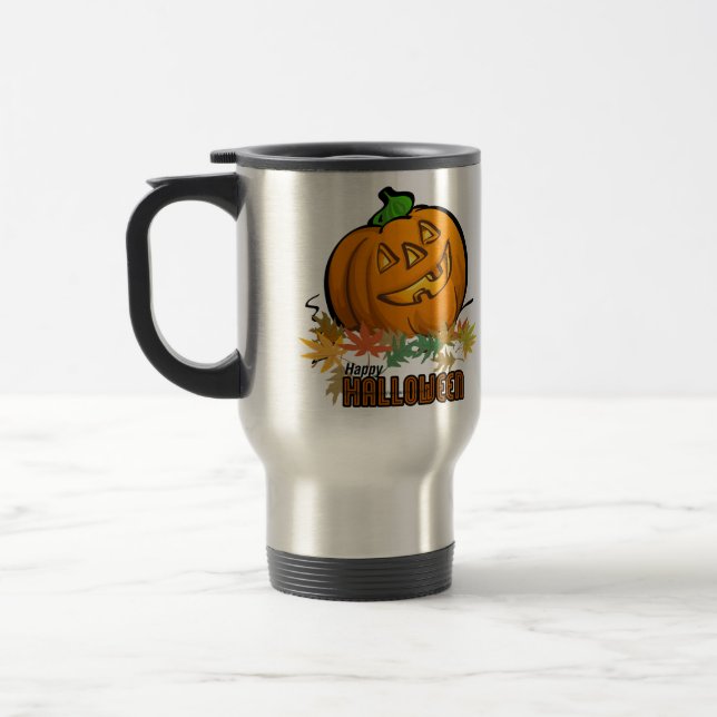 Happy Halloween Pumpkin Travel Mug (Left)
