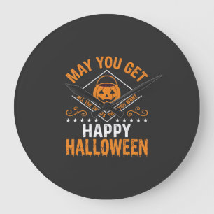 Happy Halloween Pumpkin Treats Vector Design Large Clock