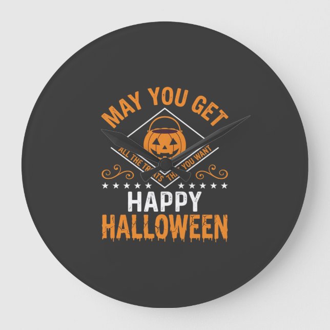 Happy Halloween Pumpkin Treats Vector Design Large Clock (Front)