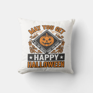 Happy Halloween Pumpkin Treats Vintage Cushion