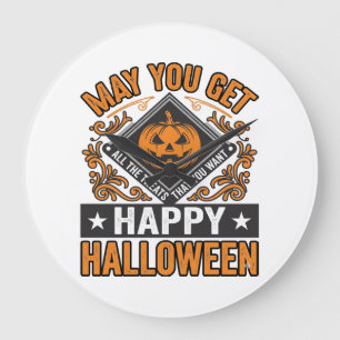 Happy Halloween Pumpkin Treats Vintage Large Clock