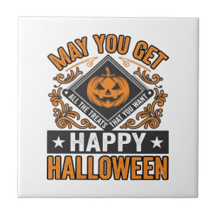 Happy Halloween Pumpkin Treats Vintage Tile