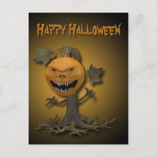 Happy Halloween Pumpkin Tree Postcard