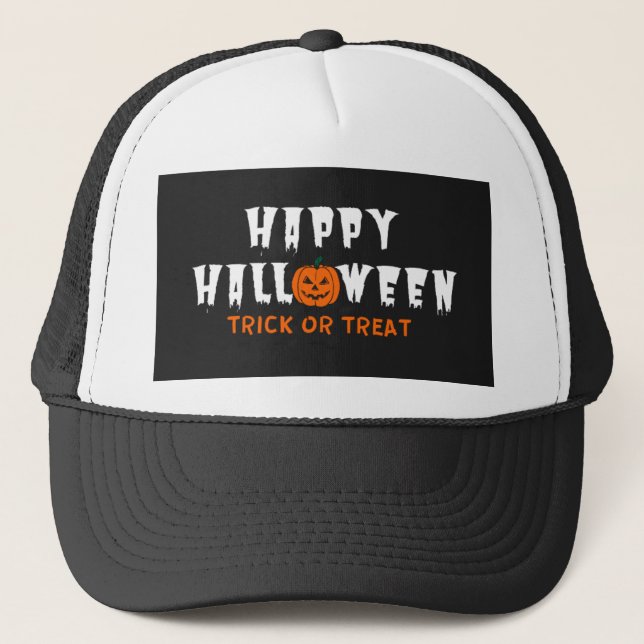 Happy Halloween Pumpkin Trick Or Treat   Trucker Hat (Front)