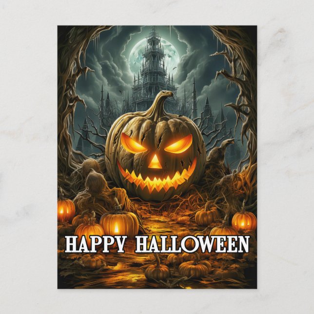 Happy Halloween Pumpkin Under the Moonlight Postcard (Front)