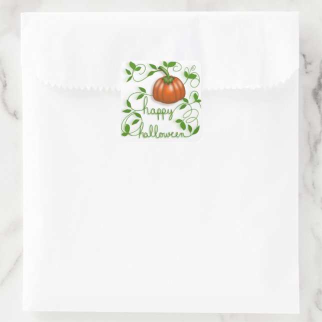 Happy Halloween Pumpkin Vine Square Sticker (Bag)