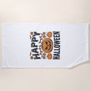 Happy Halloween Pumpkin Vintage Engraving Design_1 Beach Towel