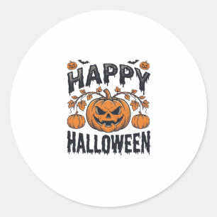 Happy Halloween Pumpkin Vintage Engraving Design_1 Classic Round Sticker