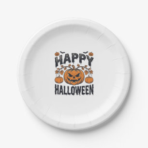 Happy Halloween Pumpkin Vintage Engraving Design_1 Paper Plate