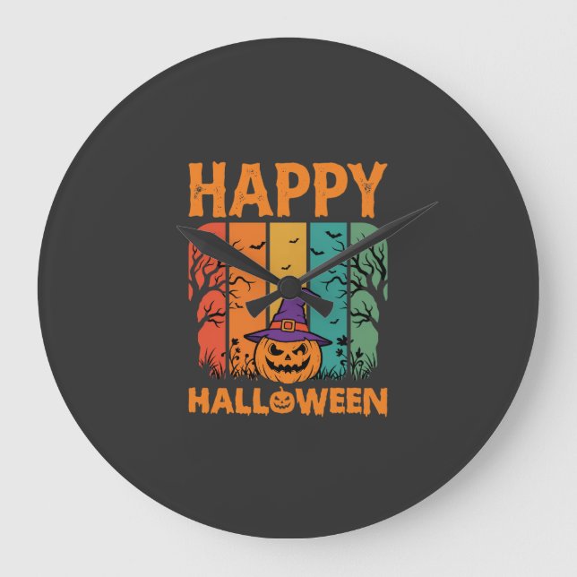 Happy Halloween Pumpkin Vintage Vector Large Clock (Front)