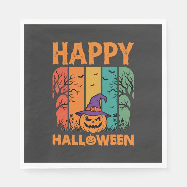 Happy Halloween Pumpkin Vintage Vector Napkin (Front)