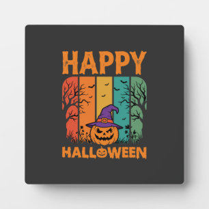 Happy Halloween Pumpkin Vintage Vector Plaque