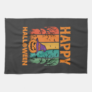 Happy Halloween Pumpkin Vintage Vector Tea Towel