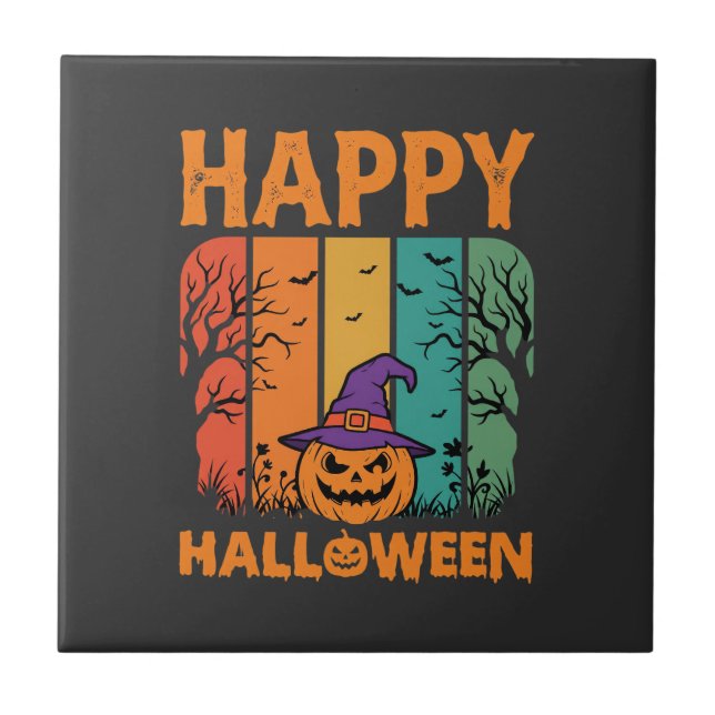 Happy Halloween Pumpkin Vintage Vector Tile (Front)