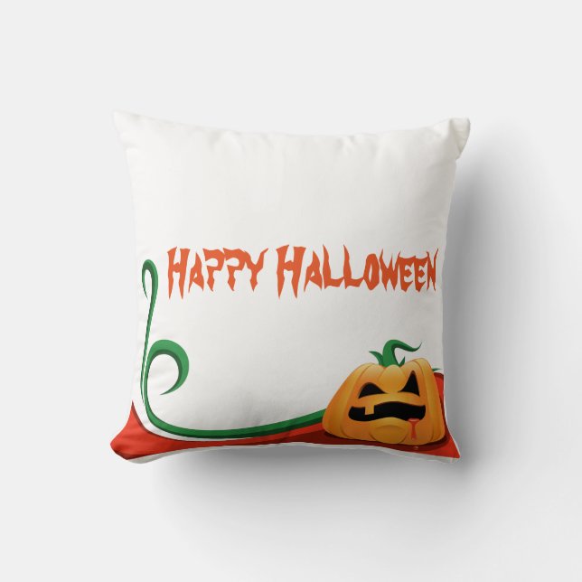 Happy Halloween Pumpkin White Cushion (Front)