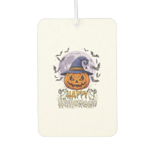 Happy Halloween Pumpkin Witch Hat Bats Full Moon_1 Car Air Freshener