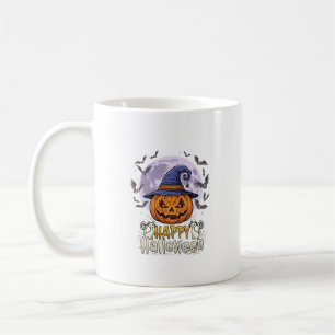 Happy Halloween Pumpkin Witch Hat Bats Full Moon_1 Coffee Mug