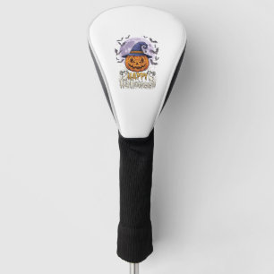 Happy Halloween Pumpkin Witch Hat Bats Full Moon_1 Golf Head Cover