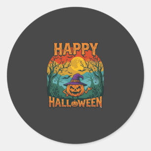Happy Halloween Pumpkin Witch Hat Full Moon Bats Classic Round Sticker