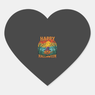 Happy Halloween Pumpkin Witch Hat Full Moon Bats Heart Sticker