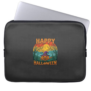 Happy Halloween Pumpkin Witch Hat Full Moon Bats Laptop Sleeve