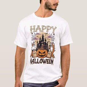 Happy Halloween Pumpkin Witch Hat Haunted Castle M T-Shirt