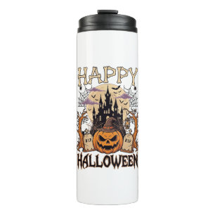 Happy Halloween Pumpkin Witch Hat Haunted Castle M Thermal Tumbler