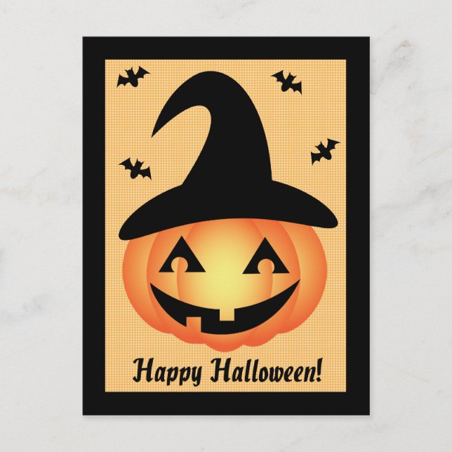 Happy Halloween Pumpkin Witch Postcard (Front)
