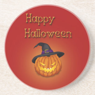 Happy Halloween Pumpkin with Hat Coaster